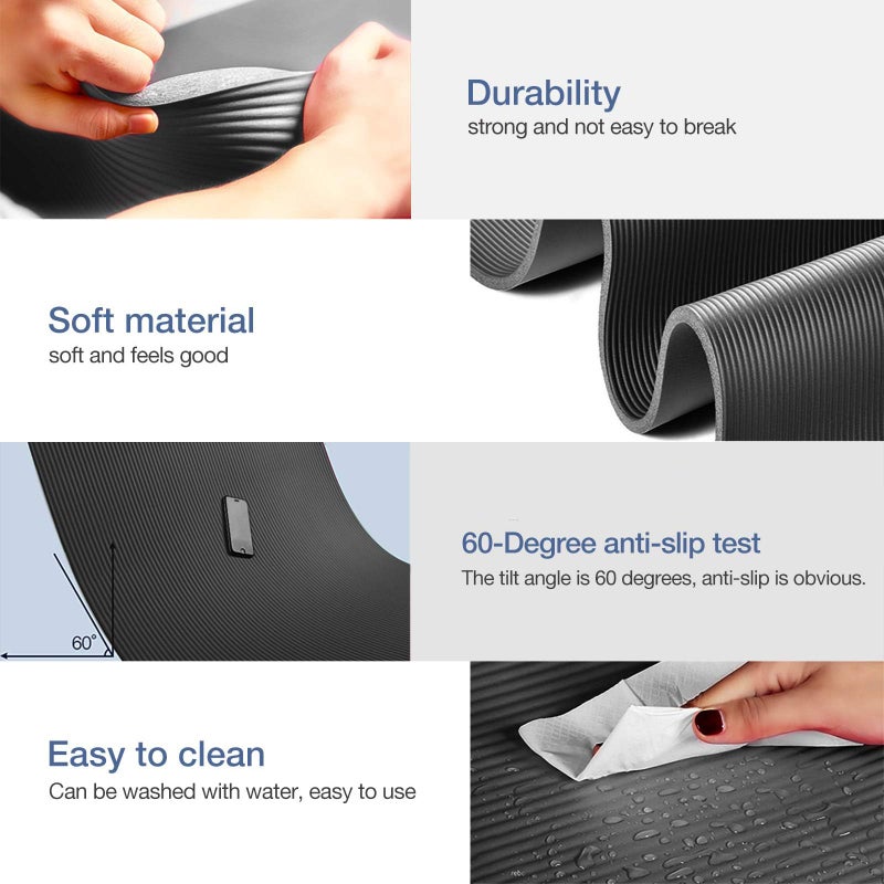 Gruper Thick Yoga Mat Non Slip, Large Size 72" L x 32" W x 0.6" TH, Premium Exercise & Fitness Mat with Carrying Strap and Bag, Workout Mats for Home (Black, 0.6 * 32 * 72 Inches) - Image 3